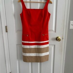 Elegant Orange-Red and Tan Women's Dress